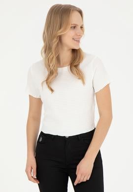 Kadın Beyaz Bisiklet Yaka Tişört - 50285532020