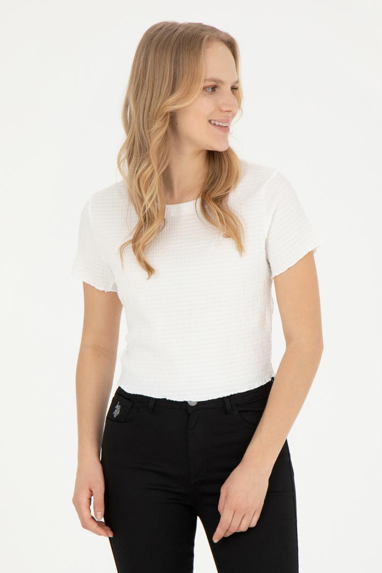 Kadın Beyaz Bisiklet Yaka Tişört - 50285532020