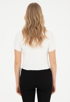 Kadın Beyaz Bisiklet Yaka Tişört - 50285532020