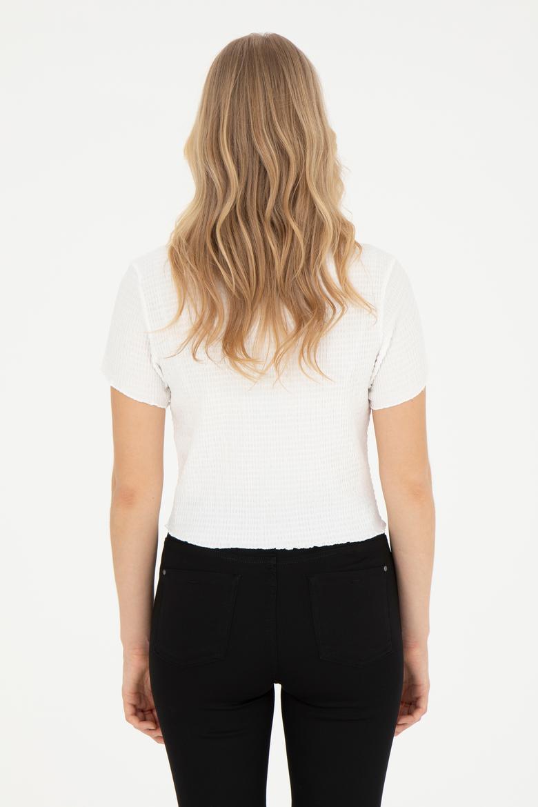 Kadın Beyaz Bisiklet Yaka Tişört - 50285532020