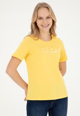 Kadın Sarı Bisiklet Yaka Tişört - 50282899005