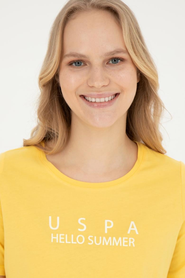 Kadın Sarı Bisiklet Yaka Tişört - 50282899005