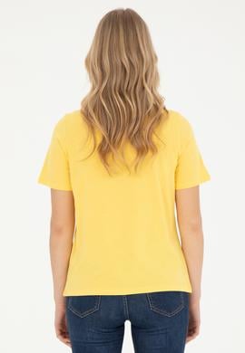 Kadın Sarı Bisiklet Yaka Tişört - 50282899005