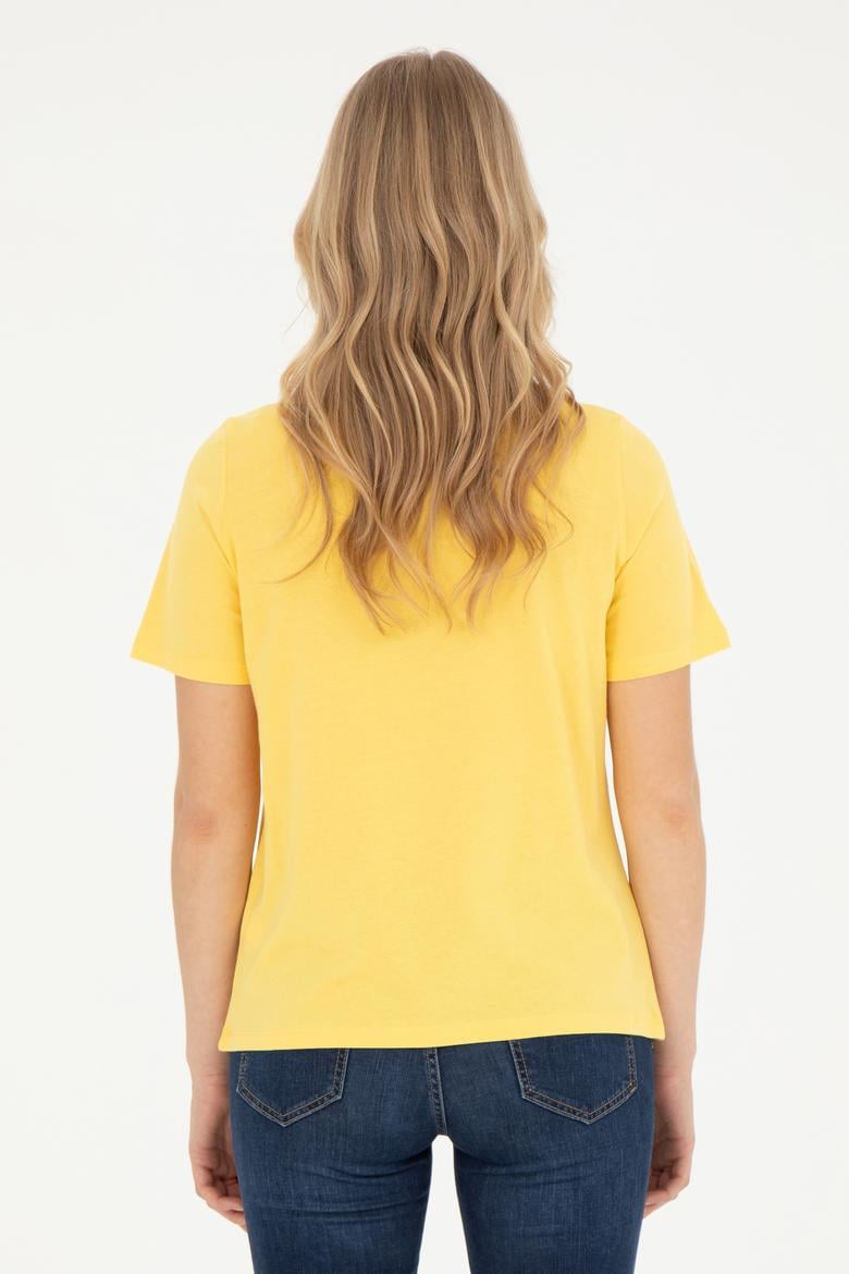 Kadın Sarı Bisiklet Yaka Tişört - 50282899005