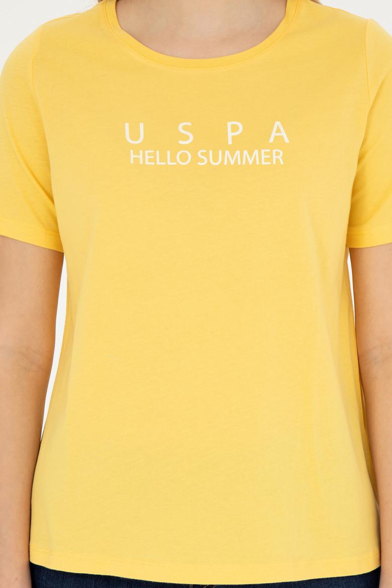 Kadın Sarı Bisiklet Yaka Tişört - 50282899005