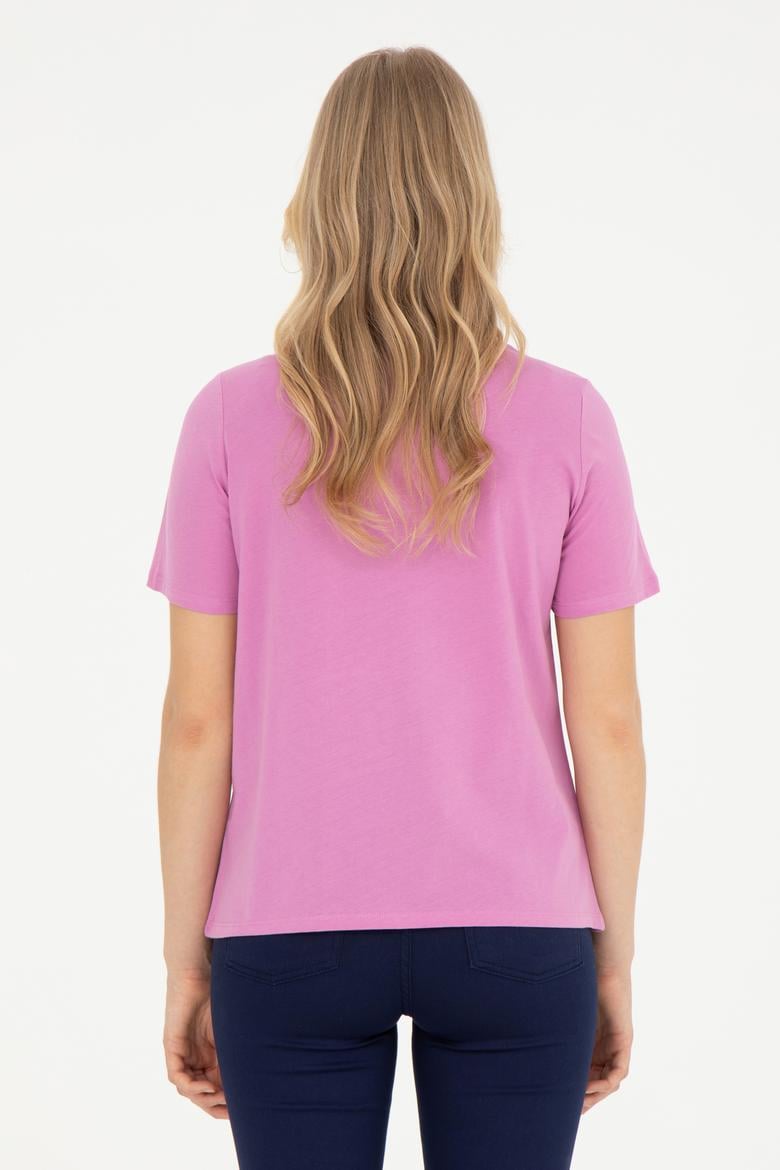 Kadın Menekşe Bisiklet Yaka Tişört - 50282899012