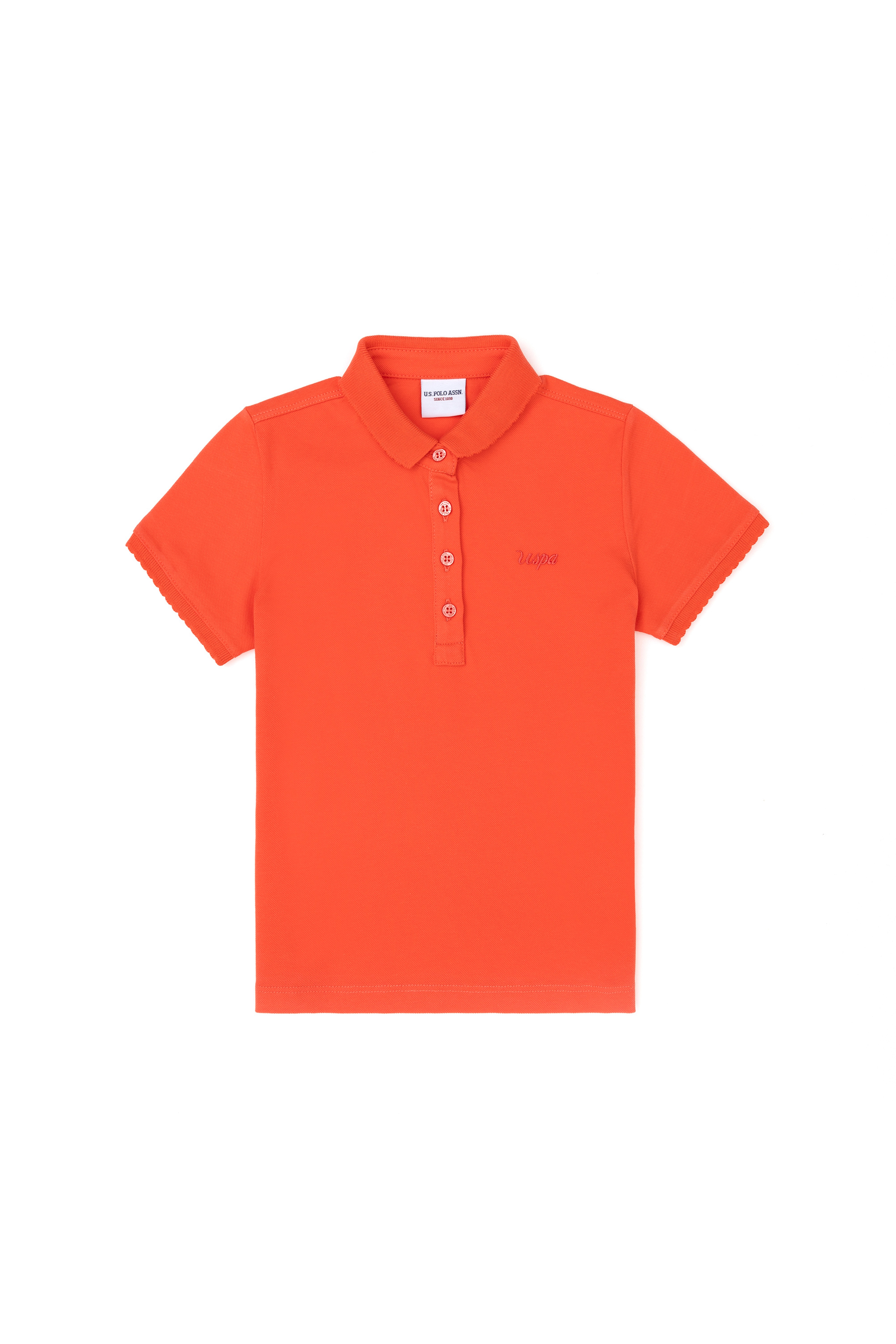 Kız Çocuk Nar Çiçeği Polo Yaka Basic Tişört - Image 1