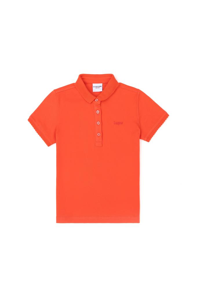 Kız Çocuk Nar Çiçeği Polo Yaka Basic Tişört