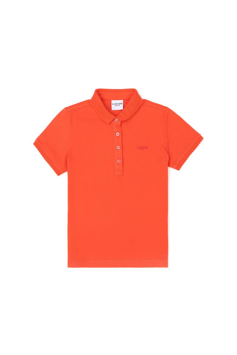 Kız Çocuk Nar Çiçeği Polo Yaka Basic Tişört