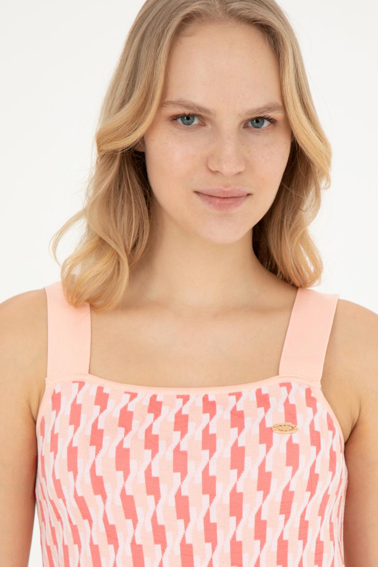 Kadın Nar Çiçeği Bisiklet Yaka Triko Elbise - 50280478004