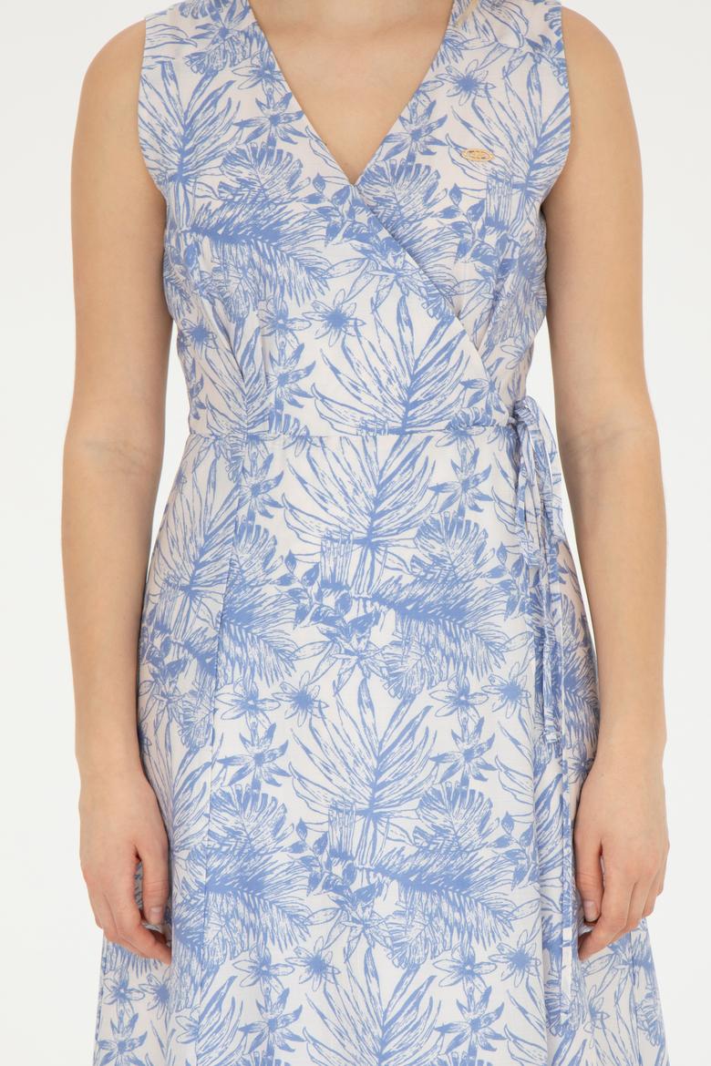 Kadın Mavi V Yaka Dokuma Elbise - 50281046004