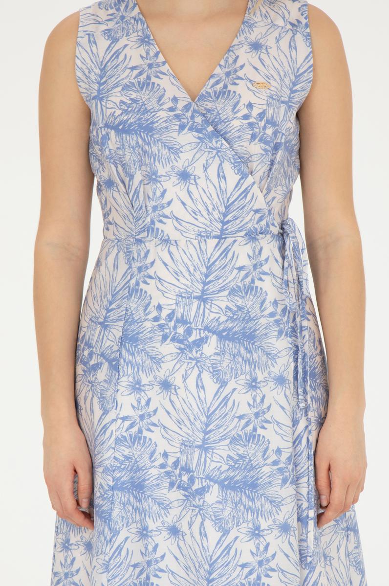 Kadın Mavi V Yaka Dokuma Elbise