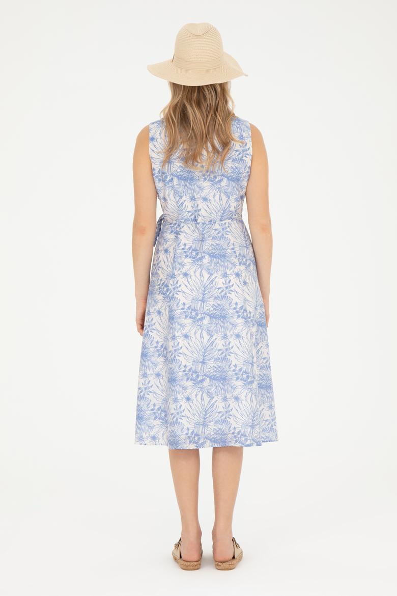 Kadın Mavi V Yaka Dokuma Elbise - 50281046004