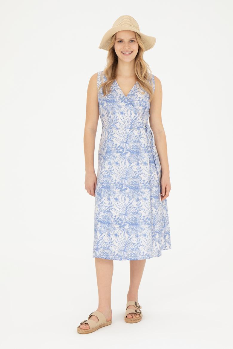 Kadın Mavi V Yaka Dokuma Elbise - 50281046004