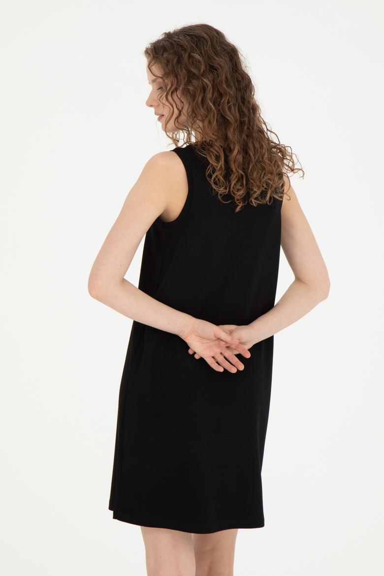 Kadın Siyah Bisiklet Yaka Örme Elbise - 50281743012