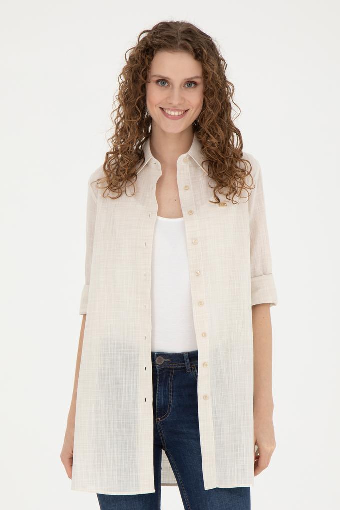 Kadın Açık Haki Uzun Kollu Gömlek