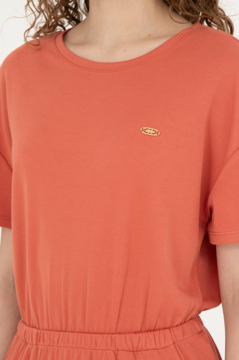 Kadın Pudra Bisiklet Yaka Örme Elbise