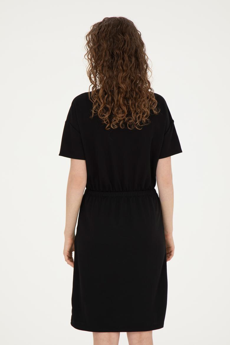Kadın Siyah Bisiklet Yaka Örme Elbise - 50289205032