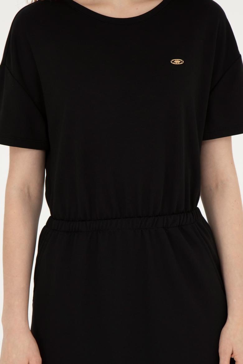 Kadın Siyah Bisiklet Yaka Örme Elbise - 50289205032