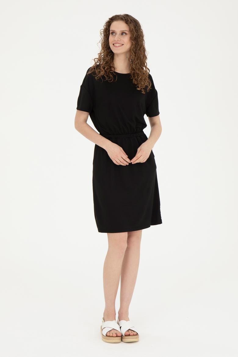 Kadın Siyah Bisiklet Yaka Örme Elbise - 50289205032