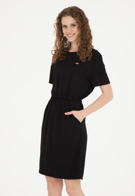 Kadın Siyah Bisiklet Yaka Örme Elbise - 50289205032