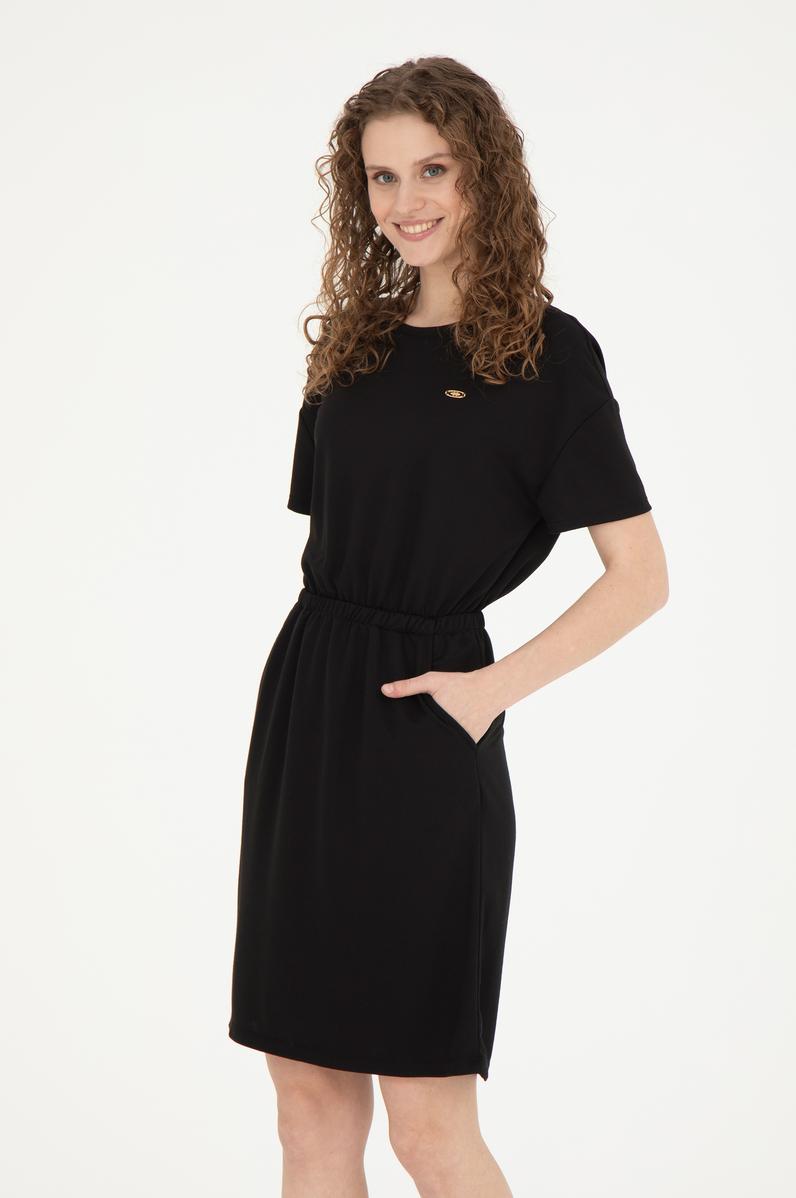 Kadın Siyah Bisiklet Yaka Örme Elbise