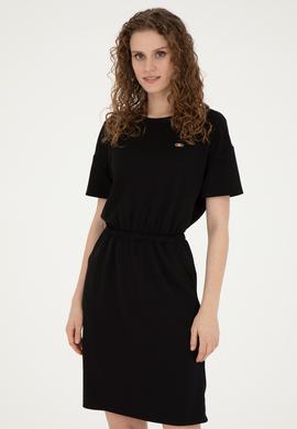 Kadın Siyah Bisiklet Yaka Örme Elbise - 50289205032