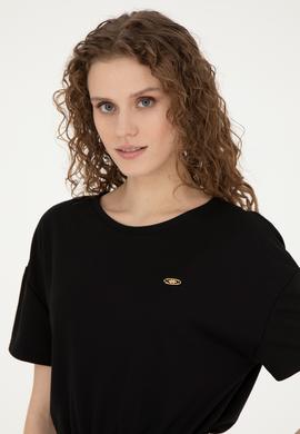 Kadın Siyah Bisiklet Yaka Örme Elbise - 50289205032