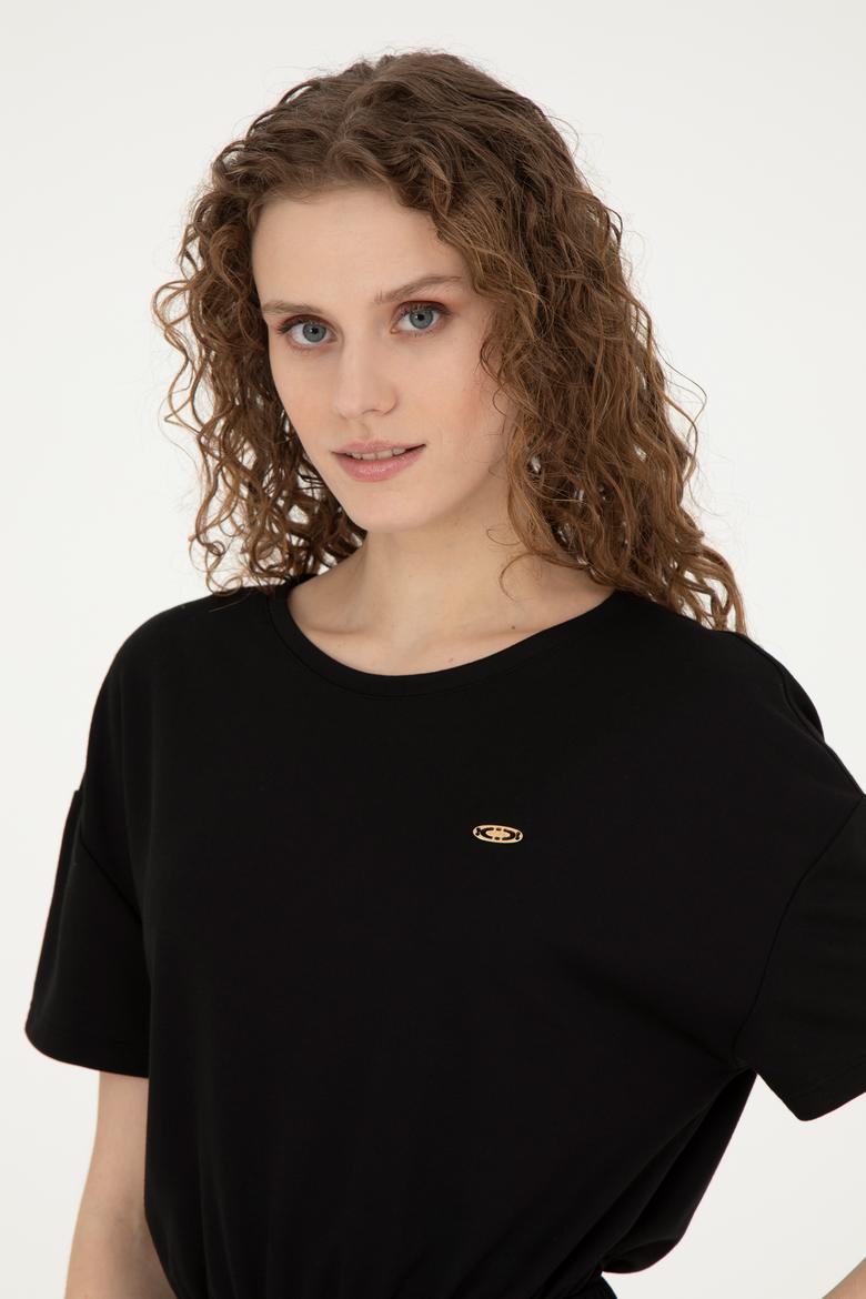 Kadın Siyah Bisiklet Yaka Örme Elbise - 50289205032