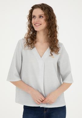 Kadın Ekru V Yaka Tişört - 50282864022