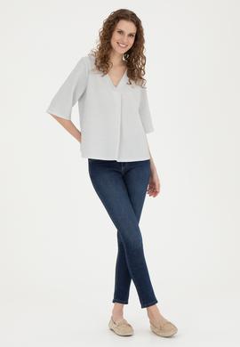 Kadın Ekru V Yaka Tişört - 50282864022