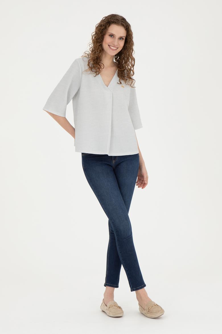 Kadın Ekru V Yaka Tişört - 50282864022