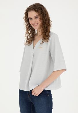 Kadın Ekru V Yaka Tişört - 50282864022