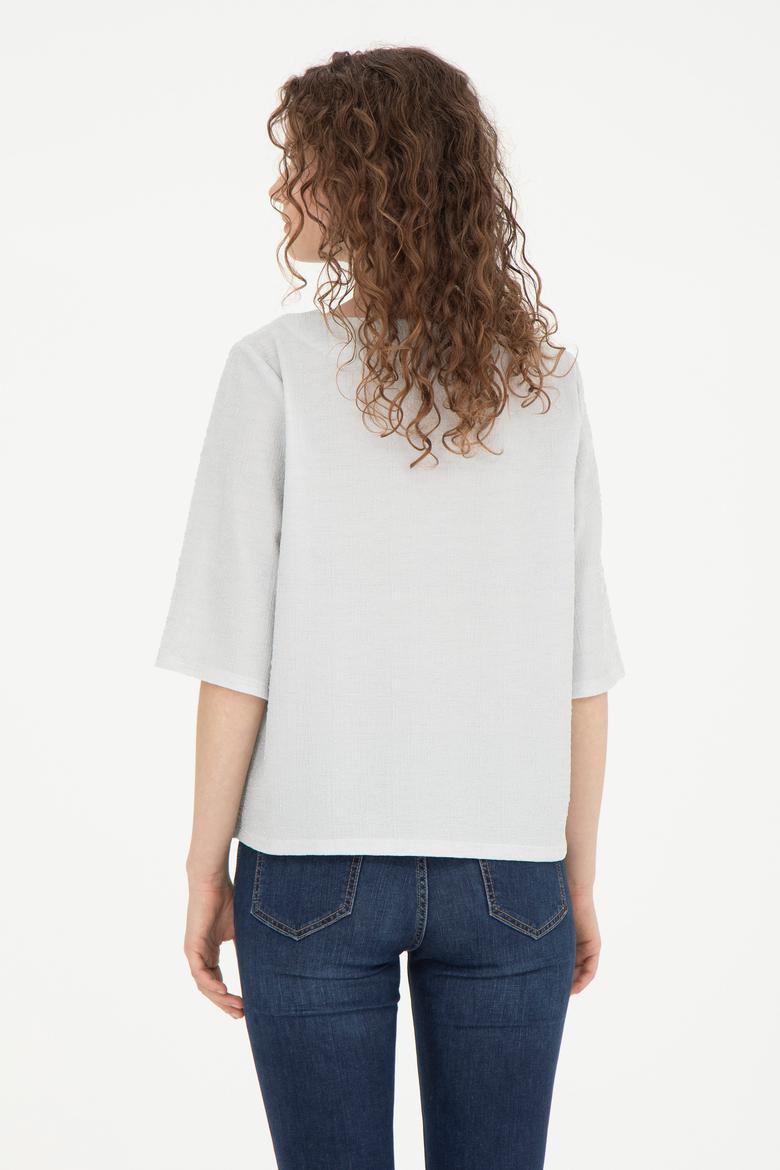 Kadın Ekru V Yaka Tişört - 50282864022