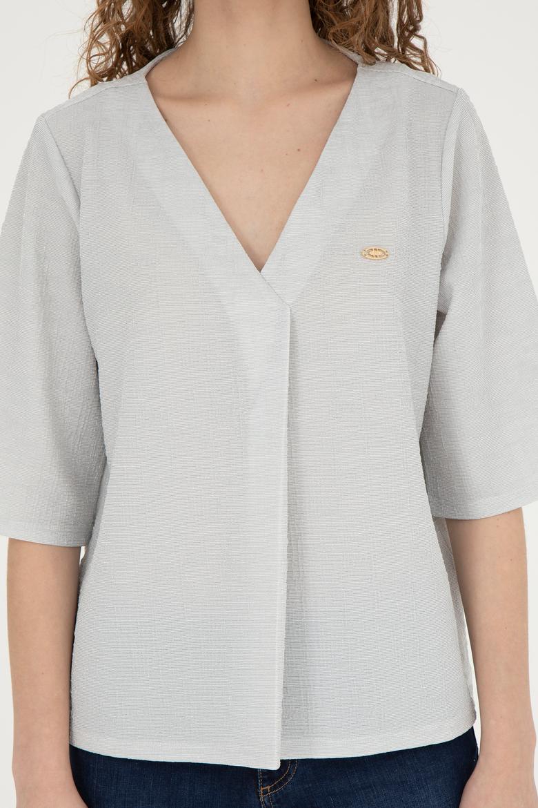Kadın Ekru V Yaka Tişört - 50282864022
