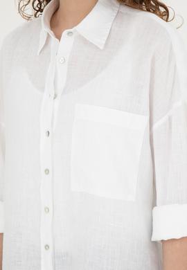 Kadın Beyaz Keten Uzun Kollu Gömlek - 50285878010