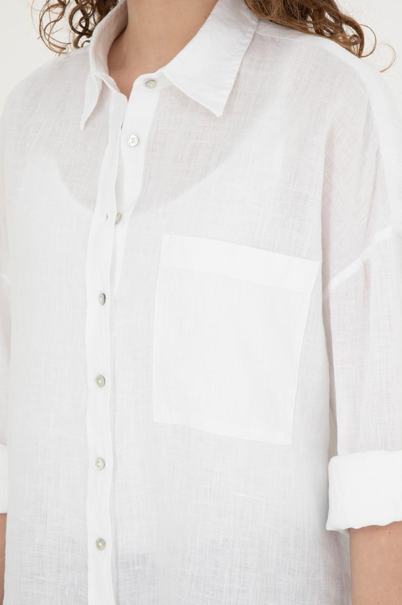 Kadın Beyaz Keten Uzun Kollu Gömlek