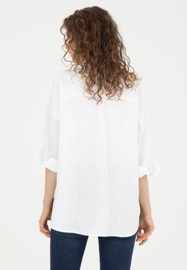 Kadın Beyaz Keten Uzun Kollu Gömlek - 50285878010