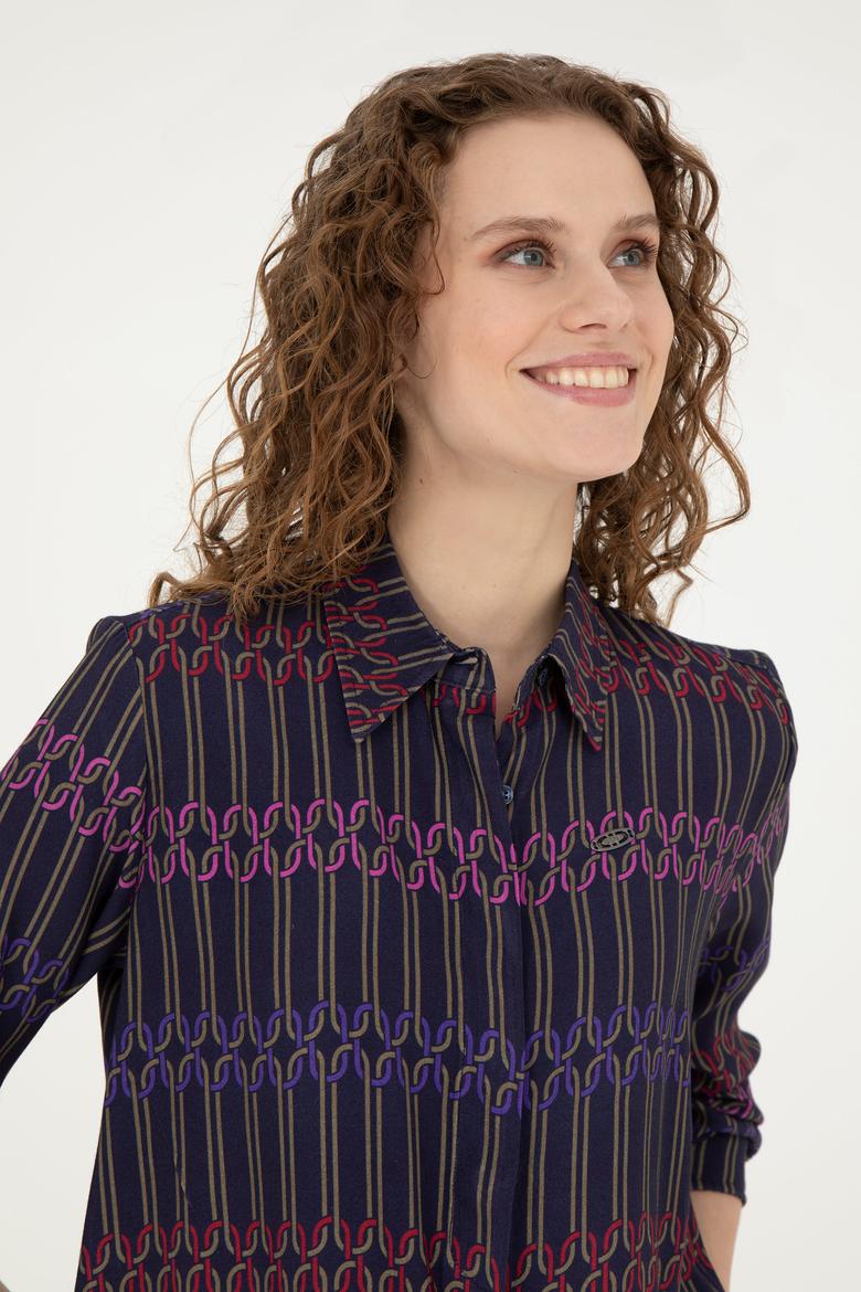 Kadın Lacivert Uzun Kollu Gömlek - 50271477003