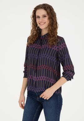 Kadın Lacivert Uzun Kollu Gömlek - 50271477003