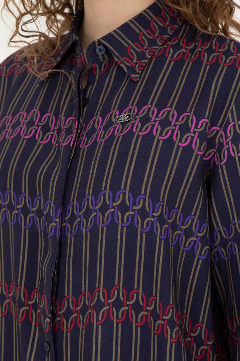 Kadın Lacivert Uzun Kollu Gömlek - 50271477003