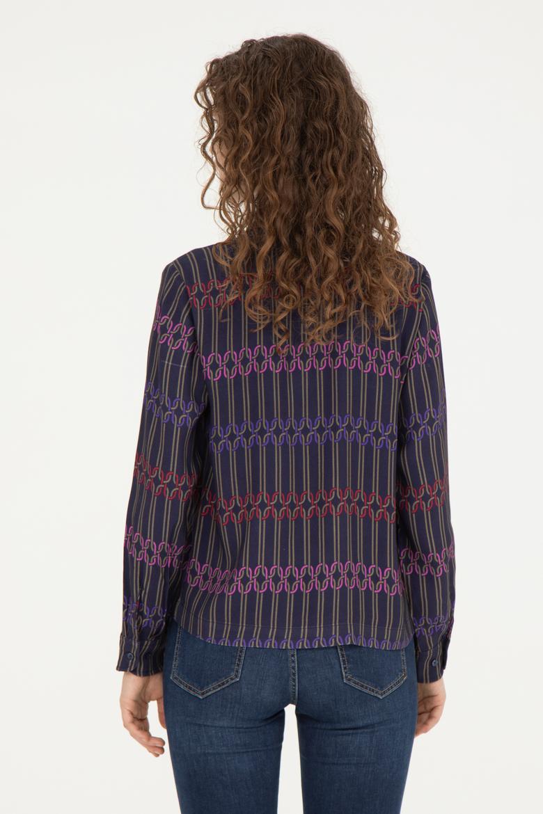 Kadın Lacivert Uzun Kollu Gömlek - 50271477003