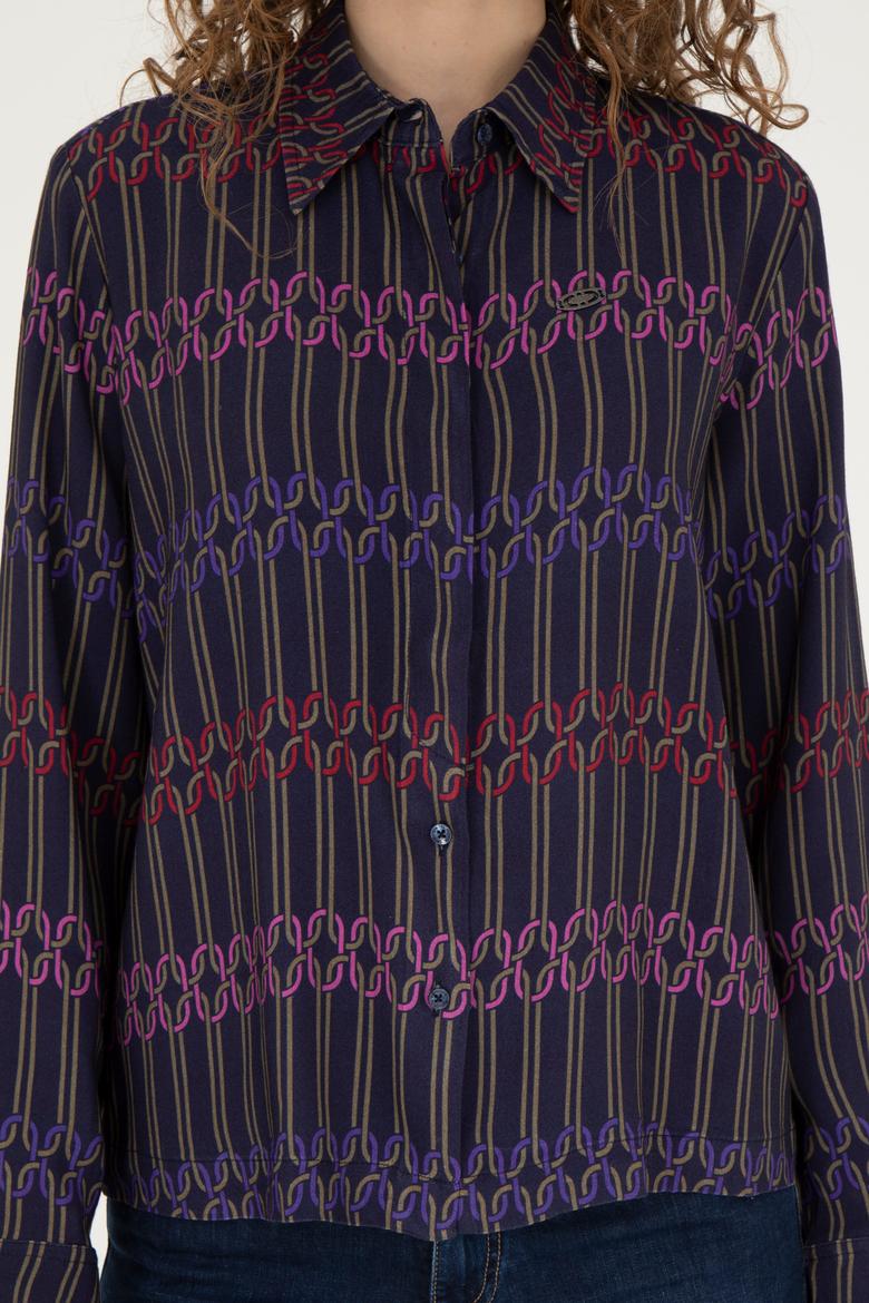 Kadın Lacivert Uzun Kollu Gömlek - 50271477003