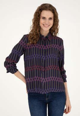 Kadın Lacivert Uzun Kollu Gömlek - 50271477003