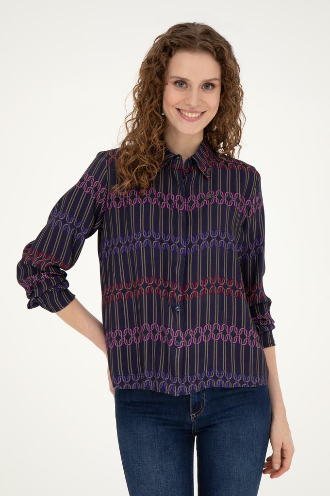 Kadın Lacivert Uzun Kollu Gömlek