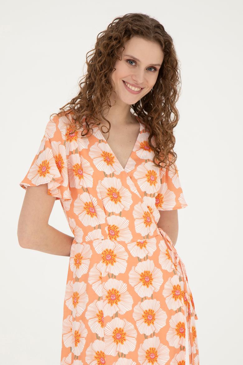 Kadın Somon Midi Boy Dokuma Elbise - 50281047002