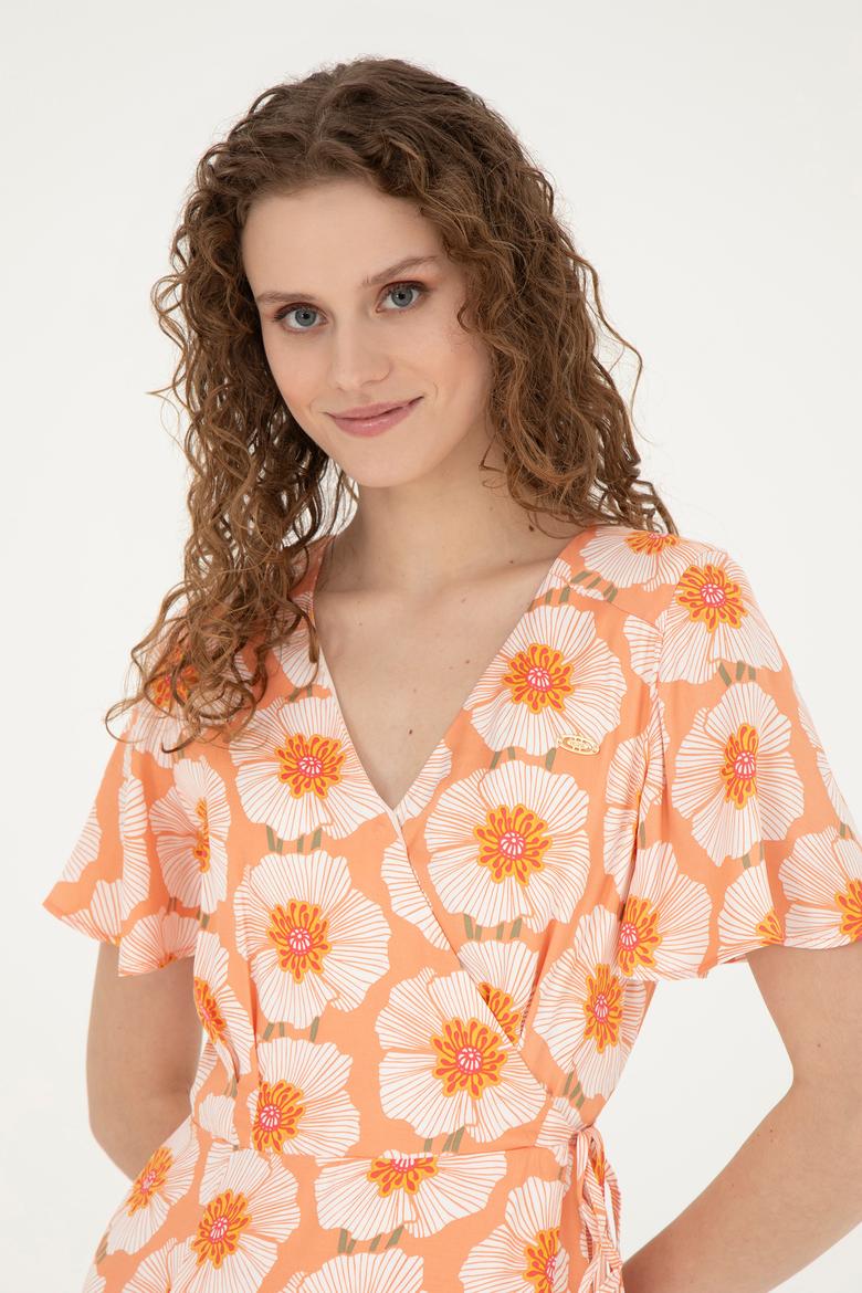 Kadın Somon Midi Boy Dokuma Elbise - 50281047002