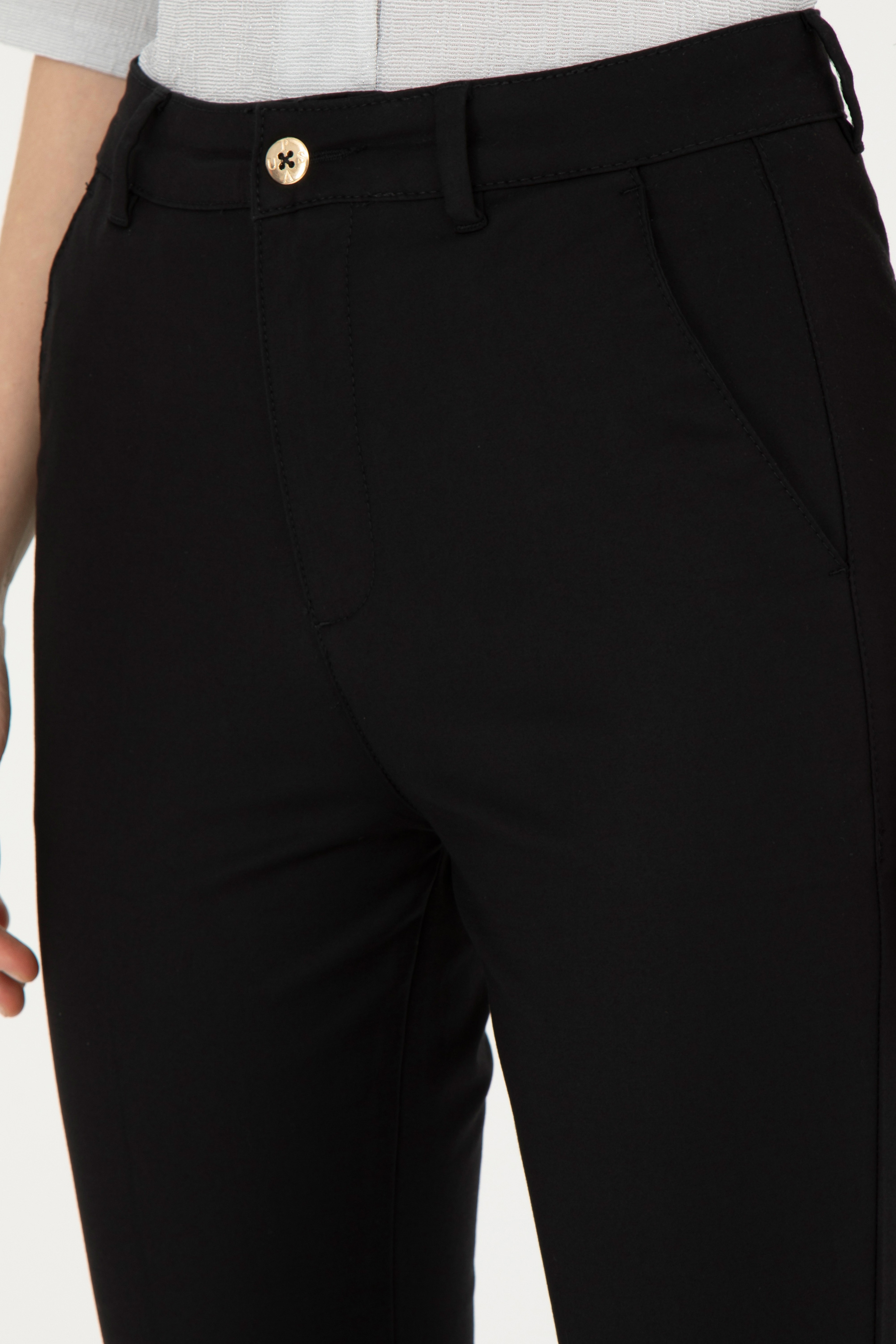 Kadın Siyah Toothpick Fit Kanvas Pantolon - Image 6