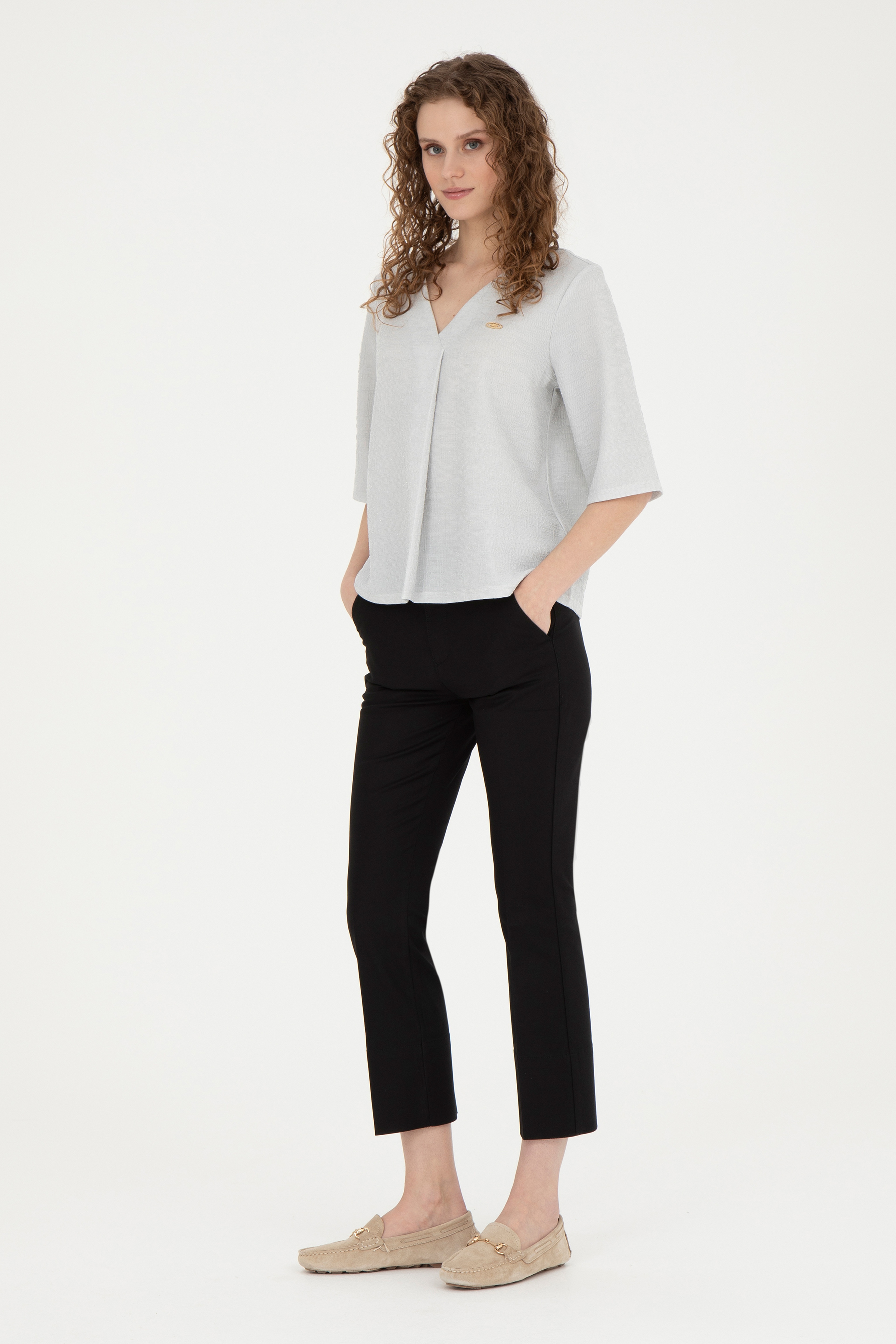 Kadın Siyah Toothpick Fit Kanvas Pantolon - Image 3
