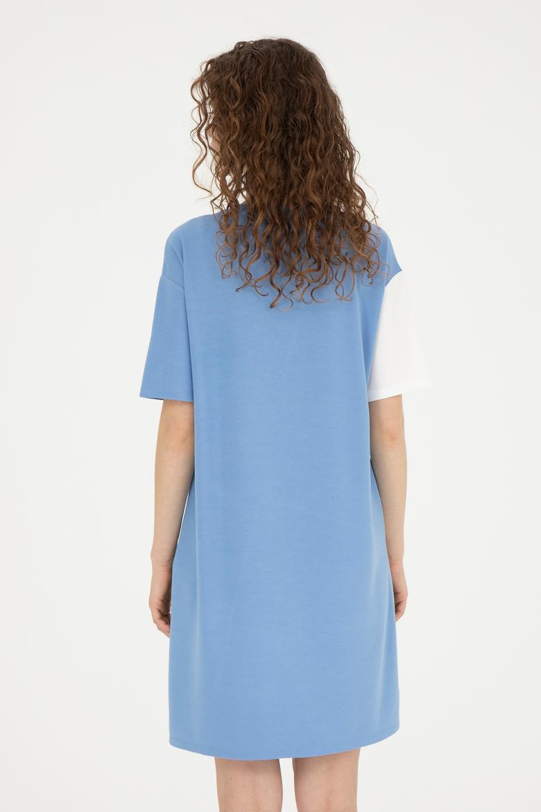 Kadın Koyu Mavi Bisiklet Yaka Örme Elbise - 50281785006